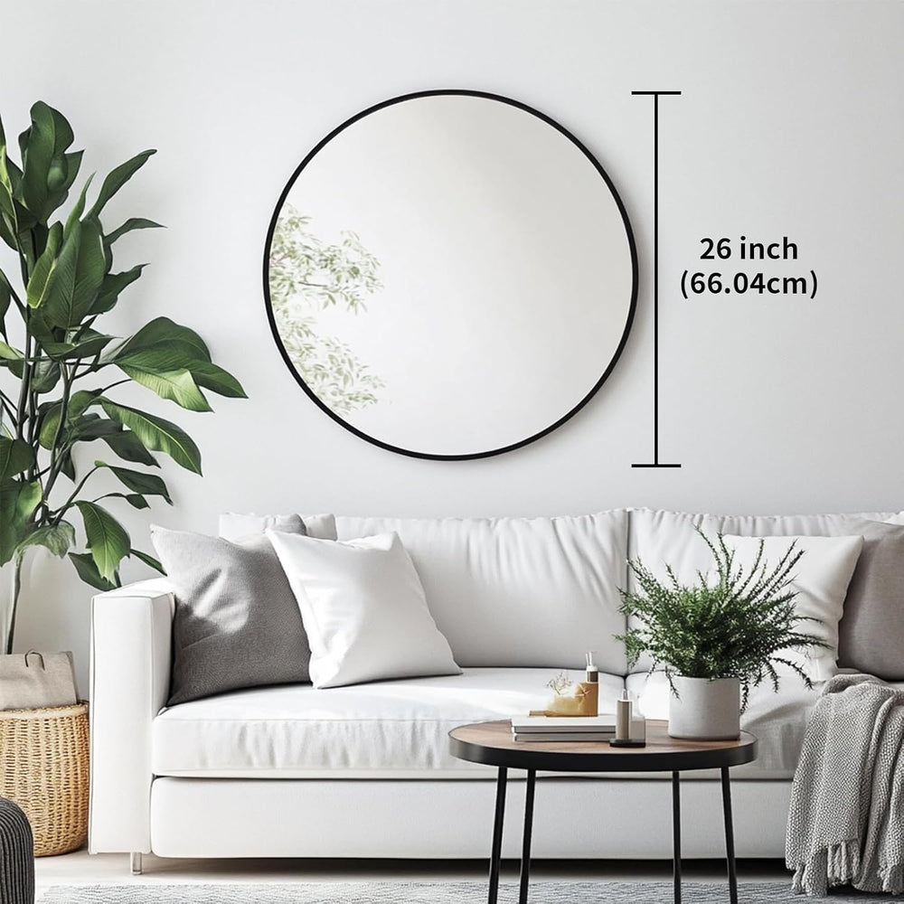 Oruii Round Mirror, 26 inch Black Circle Mirror, Matte Black Metal Frame