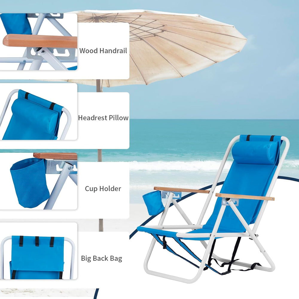 Outvita Folding Beach Chair Adjustable Headrest w/4 Flexible Tilt Angle 2