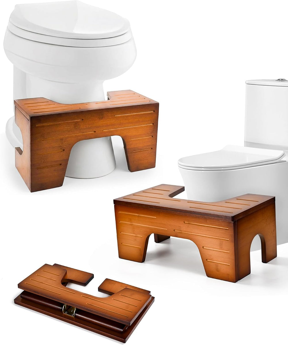 StrongTek Toilet Stool Squat Adult, Foldable Poop Stool, 7–9 in,Brown