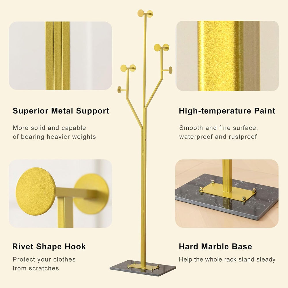 JIAYUEJU Freestanding Coat Rack Marble Base Coat tree Heavy Duty(Gold) | Tree...
