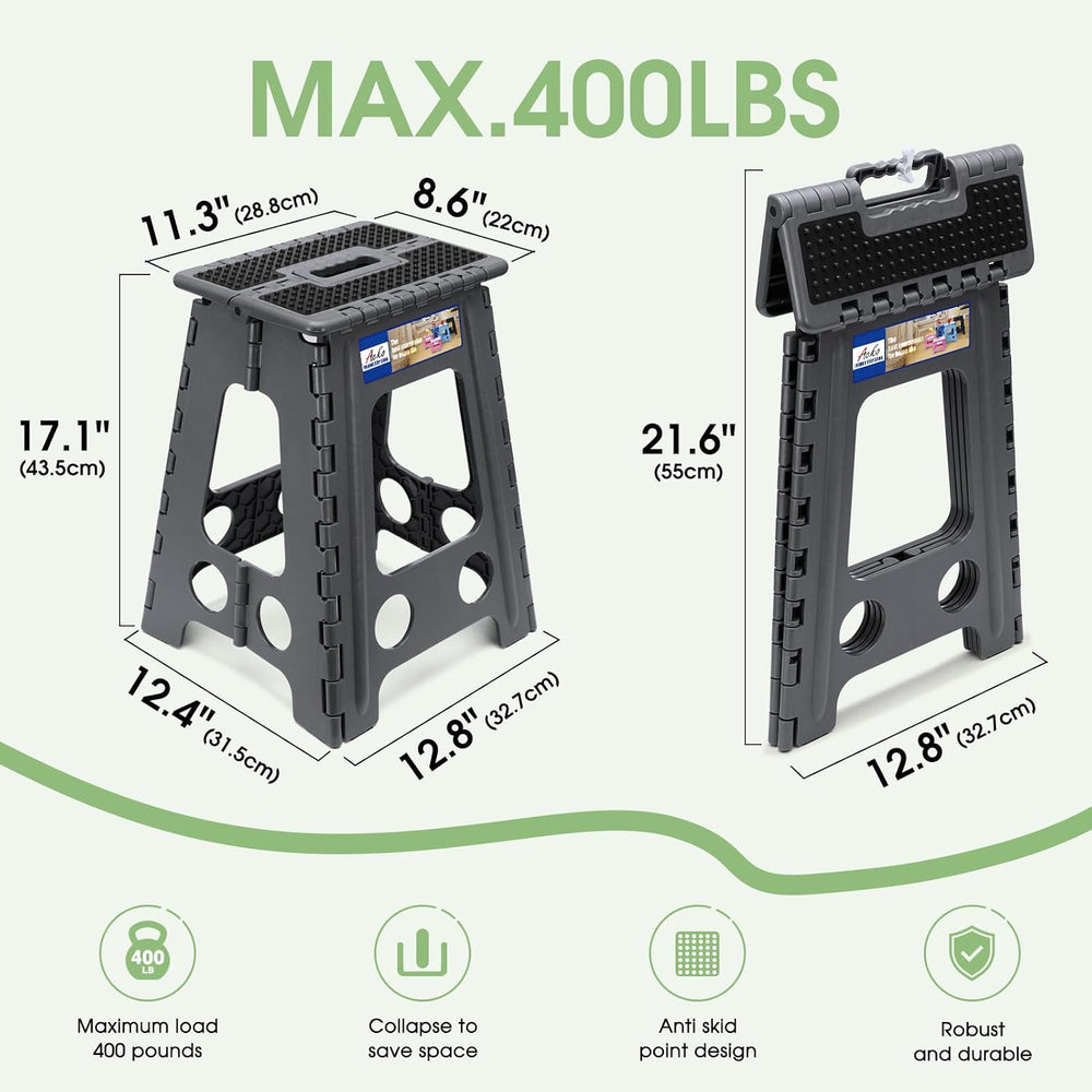 ACKO 17.5" Folding Step Stool, 400 lbs Capacity with Safety Lock, Dot Gray