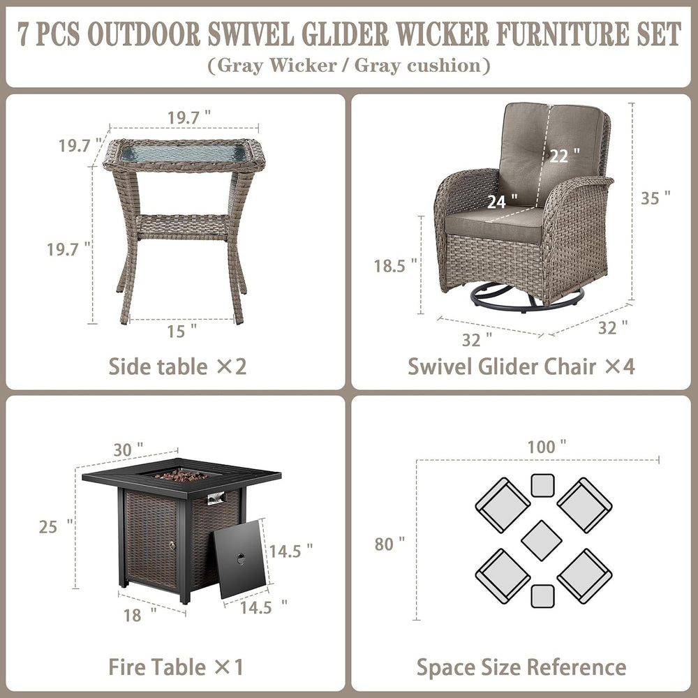 Belord 7 Piece Wicker Patio Furniture Set with 30" Fire Pit Table - Outd...