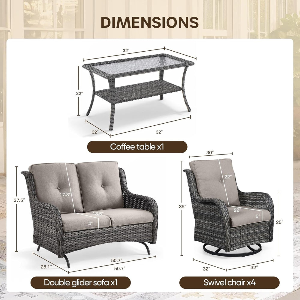 Patio Loveseat Glider Set, Resin Wicker Loveseat Glider with 2 Swivel Patio C...
