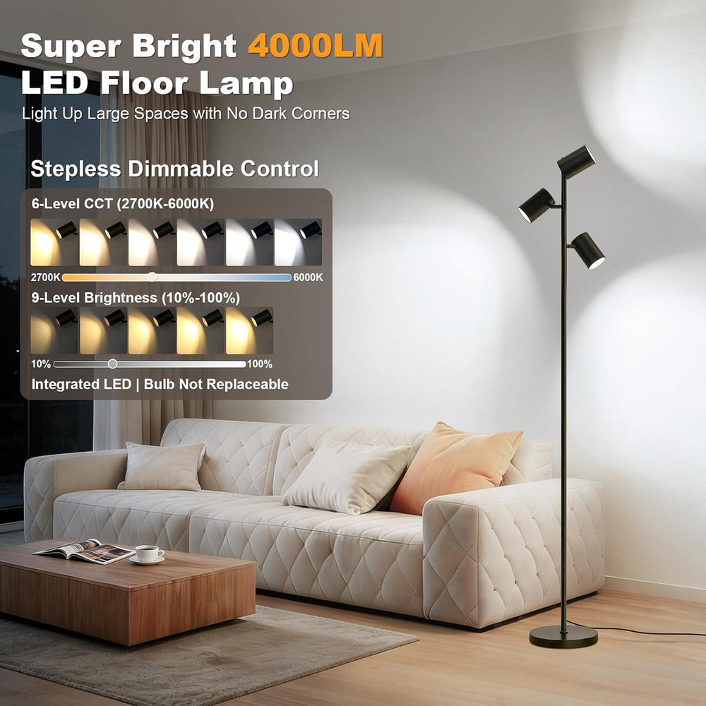 4000LM LED Tree Floor Lamp, 36W Super Bright Reading Lamp with Remote, Dimmab...