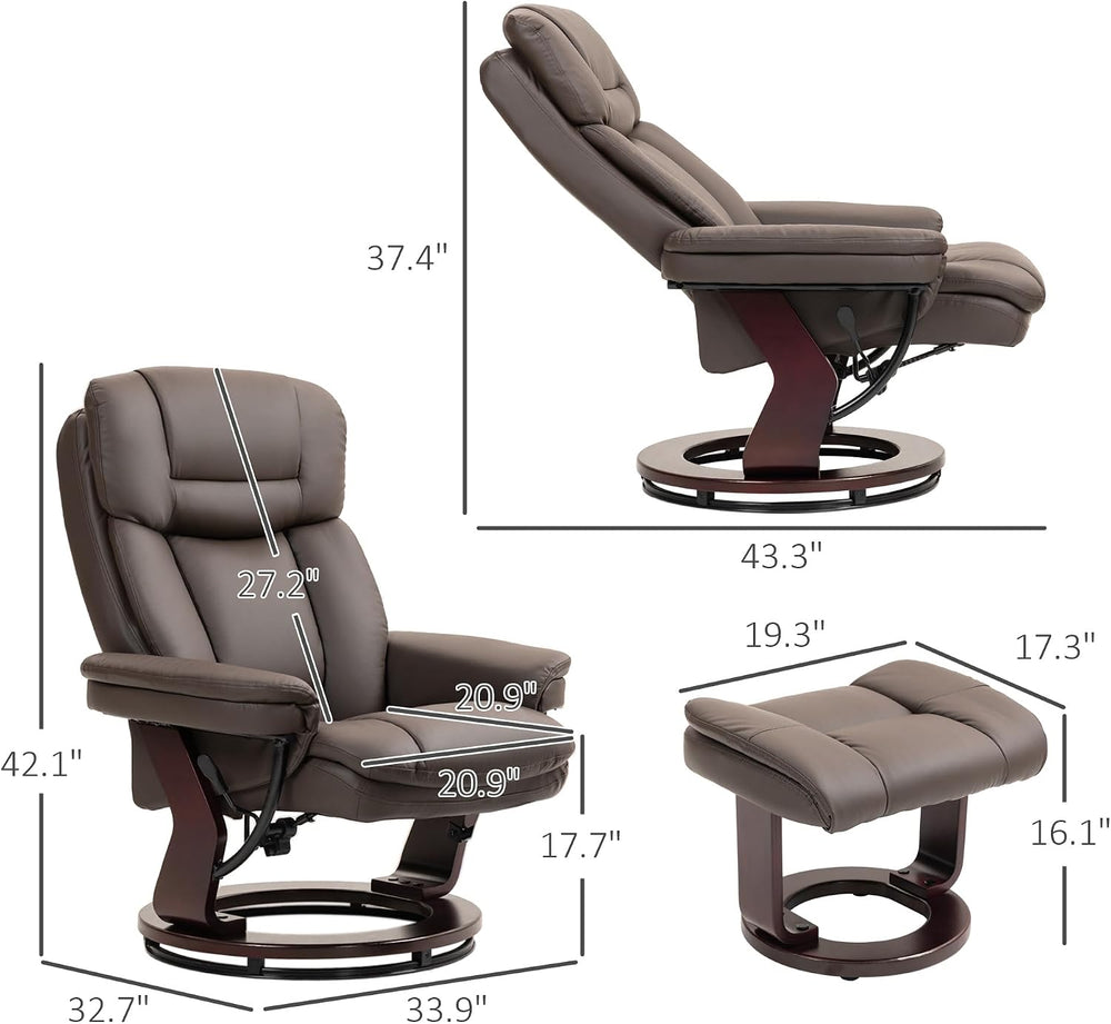 HOMCOM Recliner Chair with Ottoman, PU Leather Swivel Recliner with Comfy Foo...
