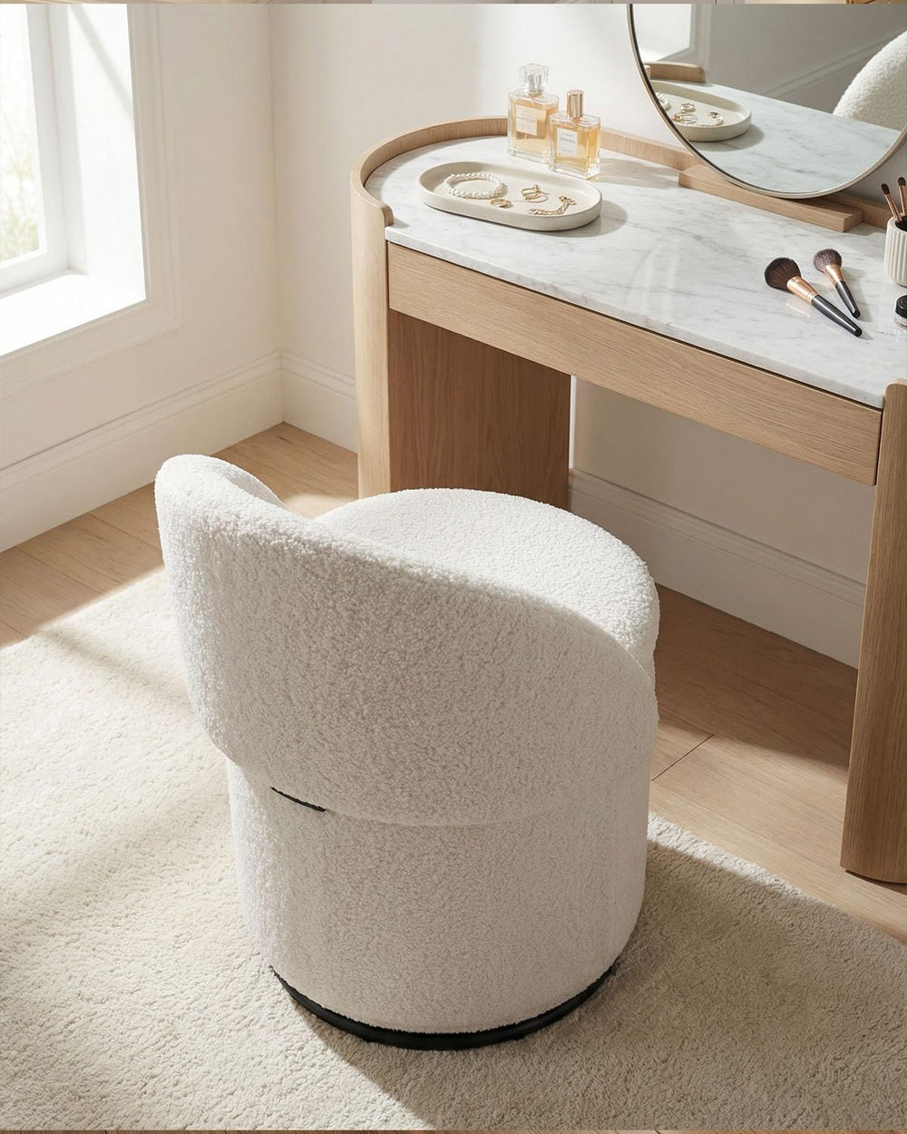 DUOMAY Modern Round Swivel Vanity Storage Stool with Foldable Backrest, Uphol...