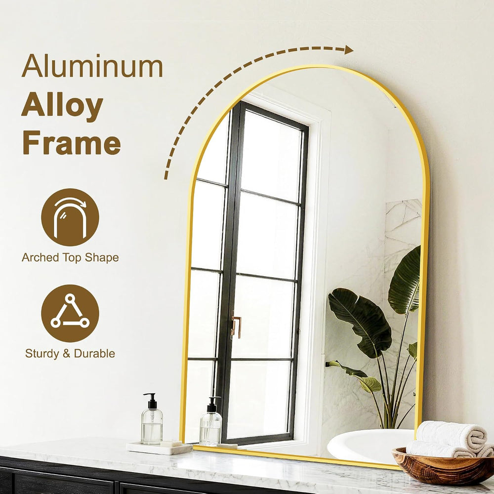 FGU Arched Bathroom Mirror for Over Sink 36"x24" Gold Vanity Mirror