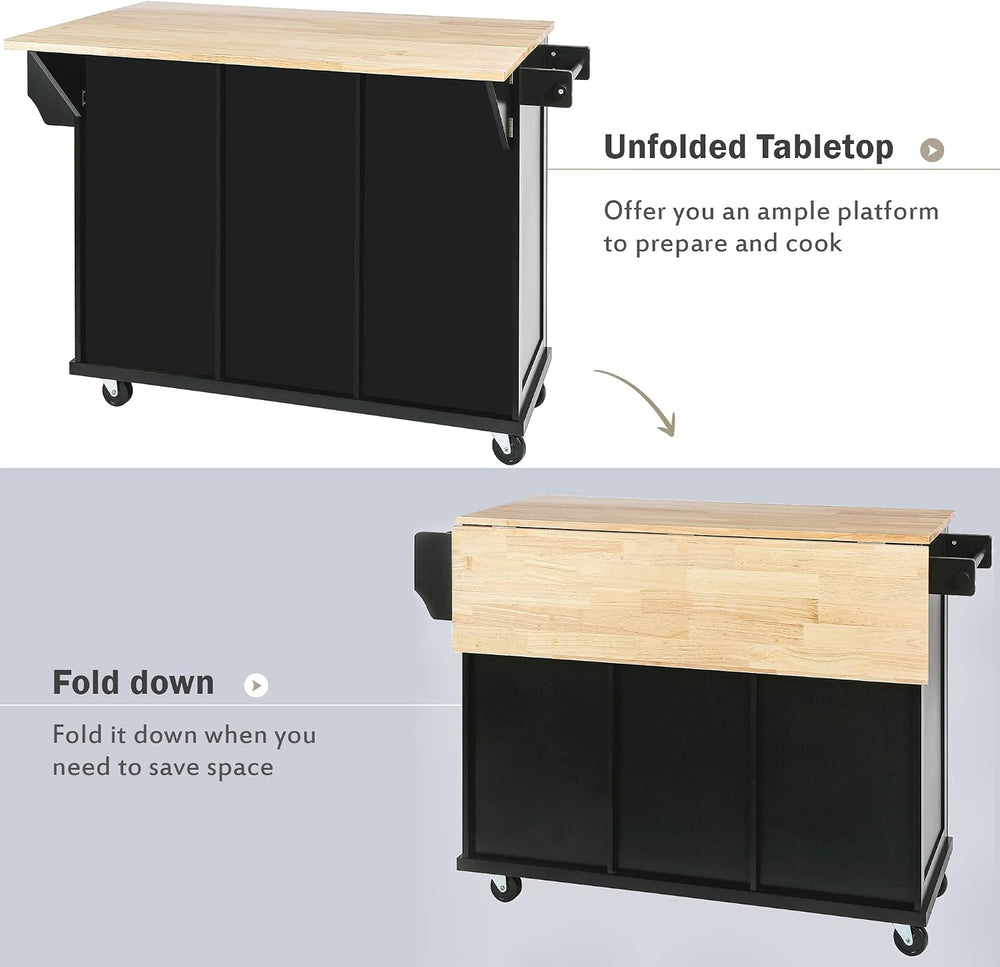 Merax Rolling Mobile Kitchen Island Cart Breakfast Bar with Wood Top, Door In...