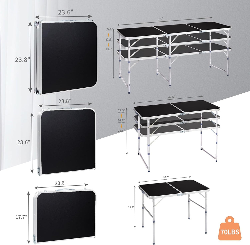6.0 Ft Folding Portable Camping Table Black