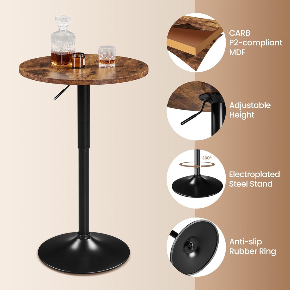 Yaheetech Round Bar Table Set of 2, Adjustable 27.5-36" Height, Brown