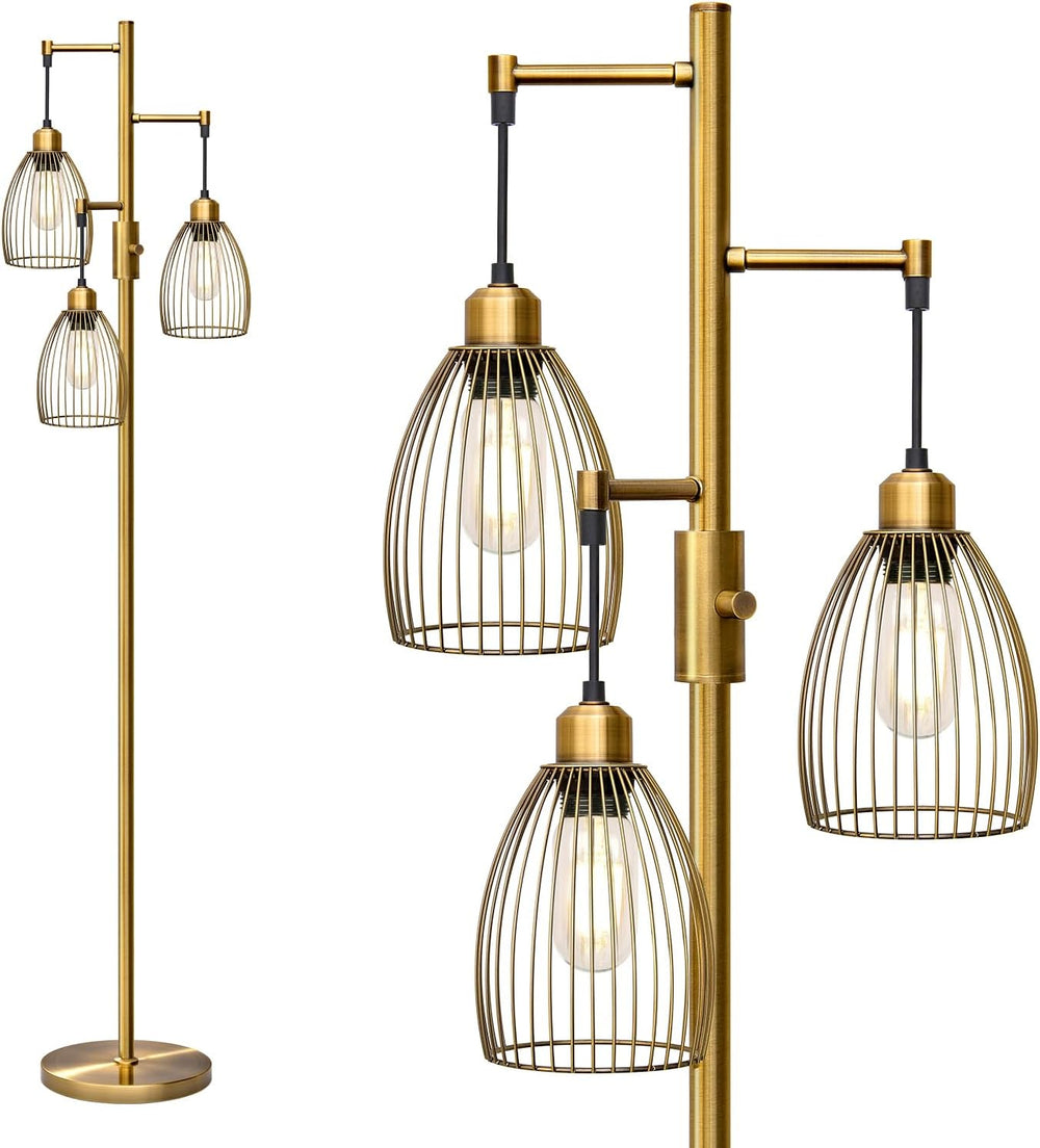 Dimmable Floor Lamp, Industrial Floor Lamps for Living Room, Antique Brass Tr...