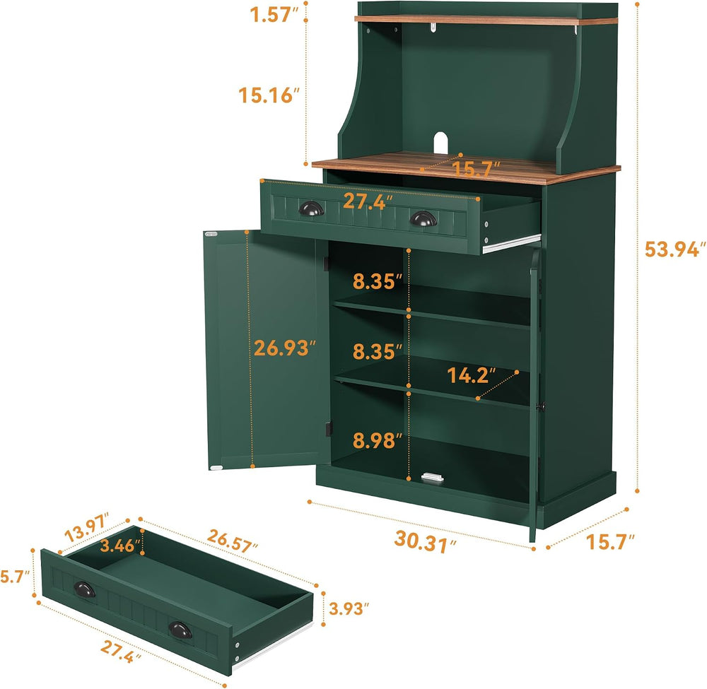 ARTPOWER 54" Microwave Stand with Storage Cabinet, Kitchen Pantry, Green