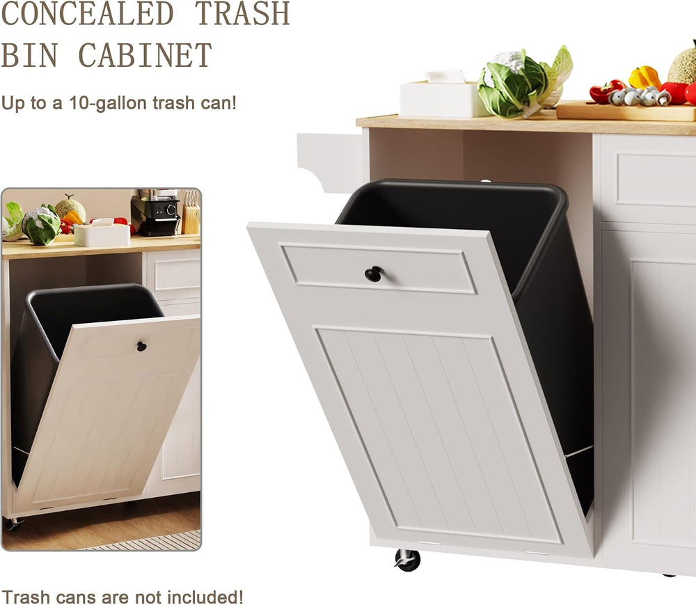 Modern Kitchen Island Cart with Power Outlet & Drop Leaf, Rolling Storage...