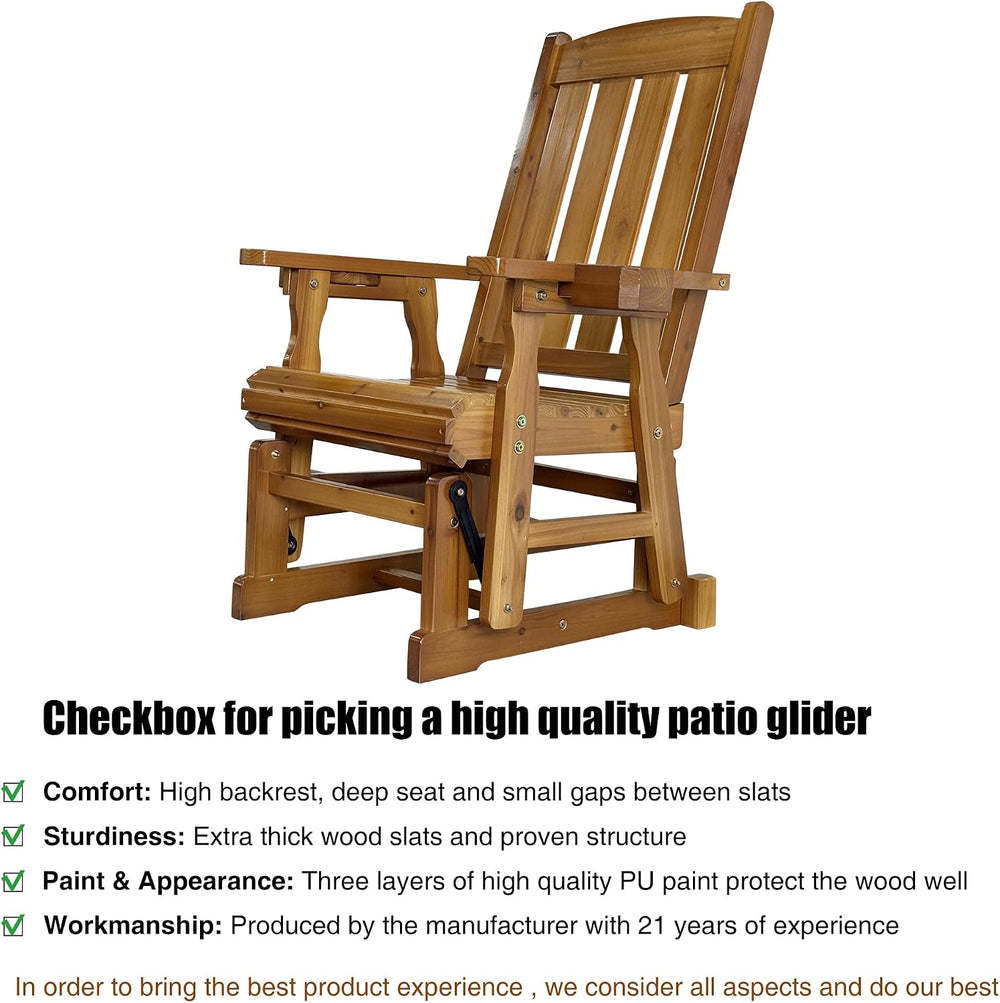 Fortune Candy Wooden Glider Chair, Cedar Tone, 1-Seater