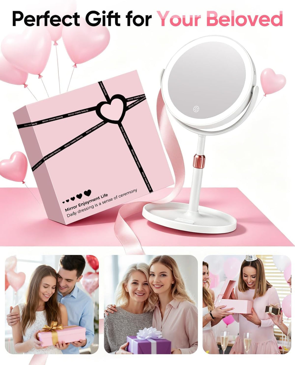 8" Lighted Makeup Mirror with 30X/1X Magnifying Vanity Mirror