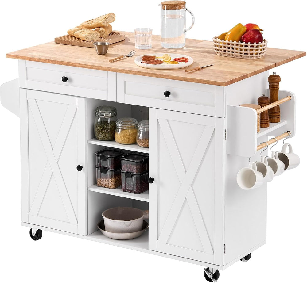 VEVOR Kitchen Island Cart, with Solid Wood Top and Storage Cabinet, Mobile Ro...