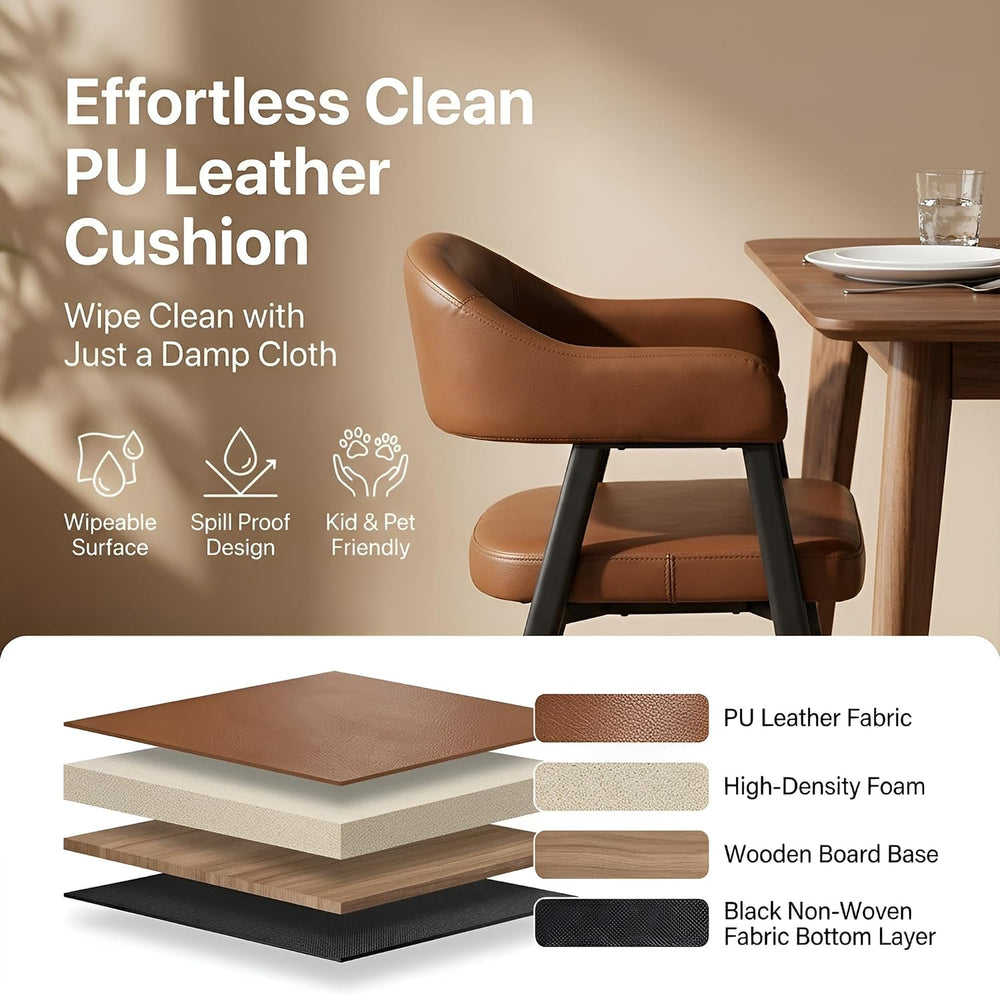 HNY Modern Dining Chairs with Arms Set of 2, Brown Retro Faux Leather Chair