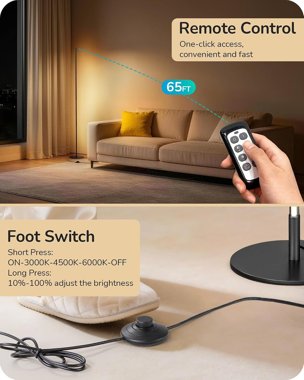 EDISHINE 59.8" Floor Lamp with Remote & 3 Height Settings, Dimmable ...