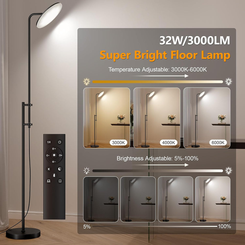 SUNMORY 32W/3000LM Bright Floor Lamp, Tall Standing Lamps for Living Room