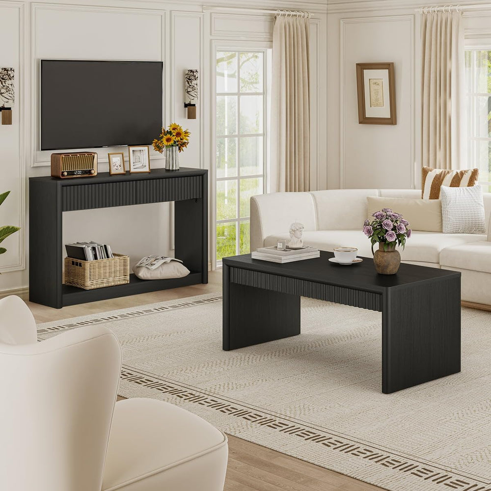 BON AUGURE Black Coffee Table for Living Room, 43" Modern Wood Center Table