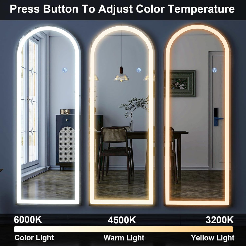 GLSLAND 20"x56" Arched Full Length Mirror LED Lighted Floor Standin...