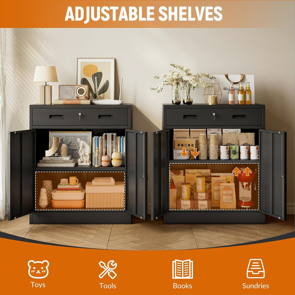 BESFUR Metal Storage Cabinet, Garage Storage Cabinet with One Drawer and Adju...