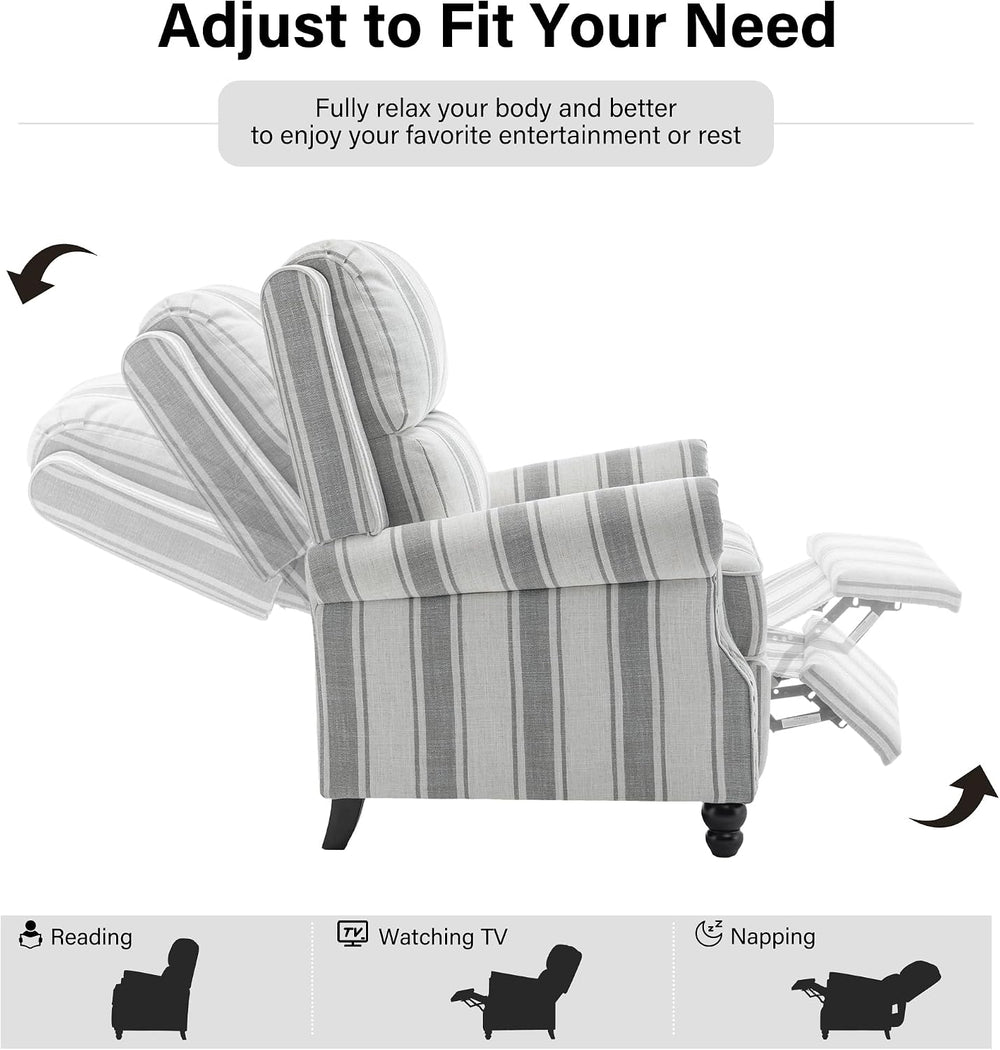 Recliner Chair, Modern Pushback Armchair, Stripe Grey, Set of 1