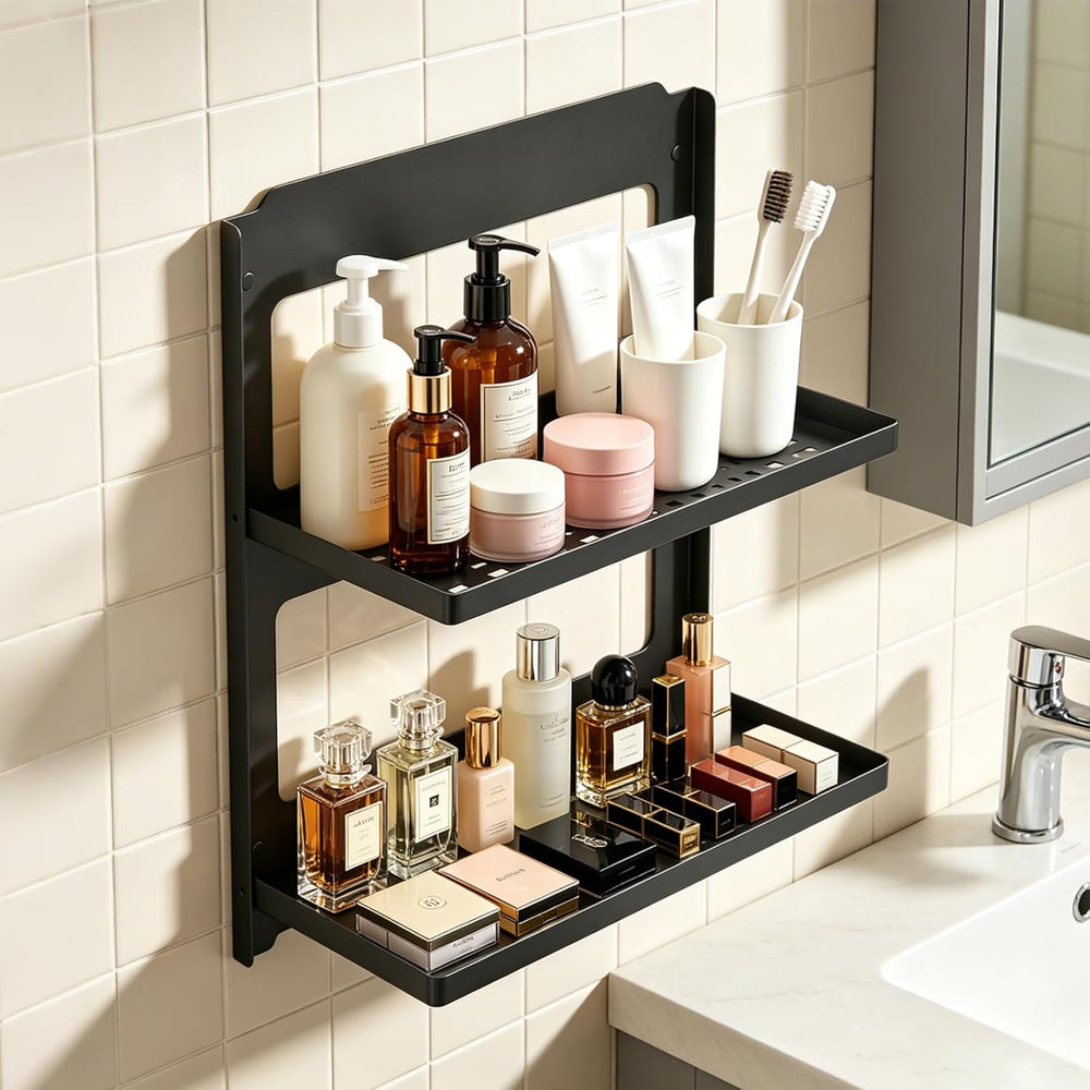 2-Tier Folding Metal Shelf Wall Mounted,Small Foldable Wall Shelf