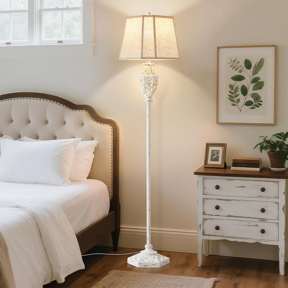 Luvkczc Rustic Floor Lamp - Resin Carved Base with Hollow Night Light