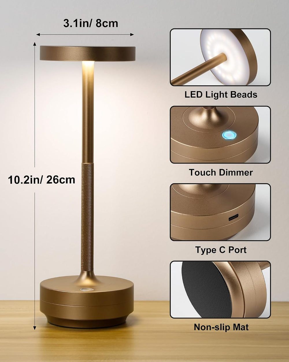 LED Cordless Lamp 5000mAh Outdoor Table Lights Rechargeable Bronze