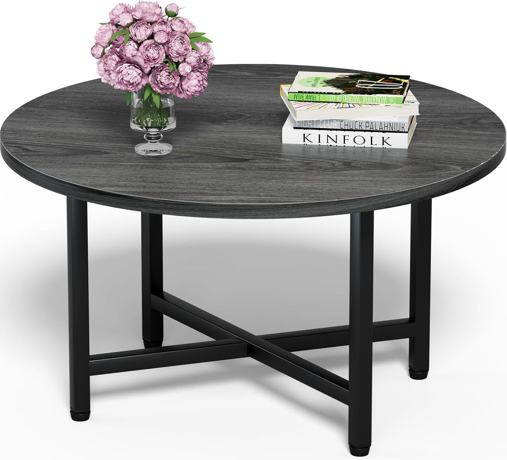 FAMIDGE Coffee Table, 23.6" Round Coffee Table, Grey Living Room Tables