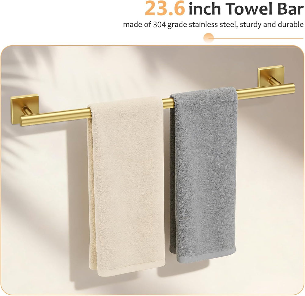5 Pieces Brushed Gold Bathroom Hardware Set Towel Bar Set Stainless Steel Wal...
