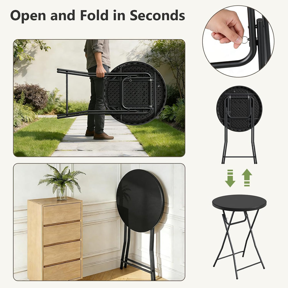 Folding Table, 32 Inch Foldable Cocktail Bar, High Top Round Folding Tables N...