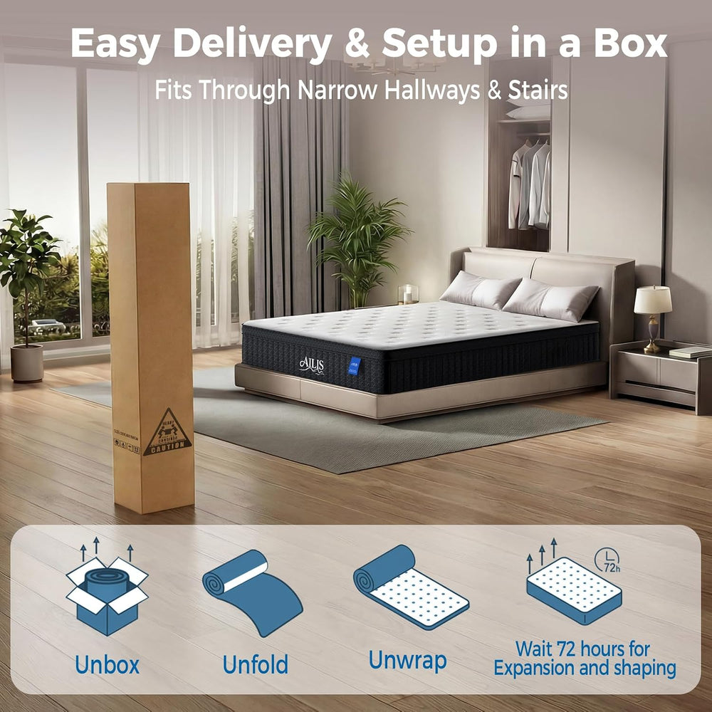 Ailis Queen Mattress, 12 Inch Queen Hybrid Mattress in a Box, Medium Firm wit...