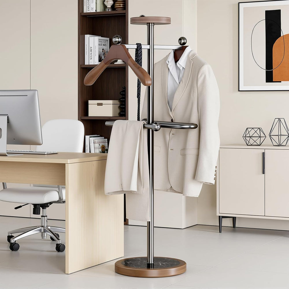 Valet Stand, Stainless Steel Suit Stand with Sturdy Marble Base