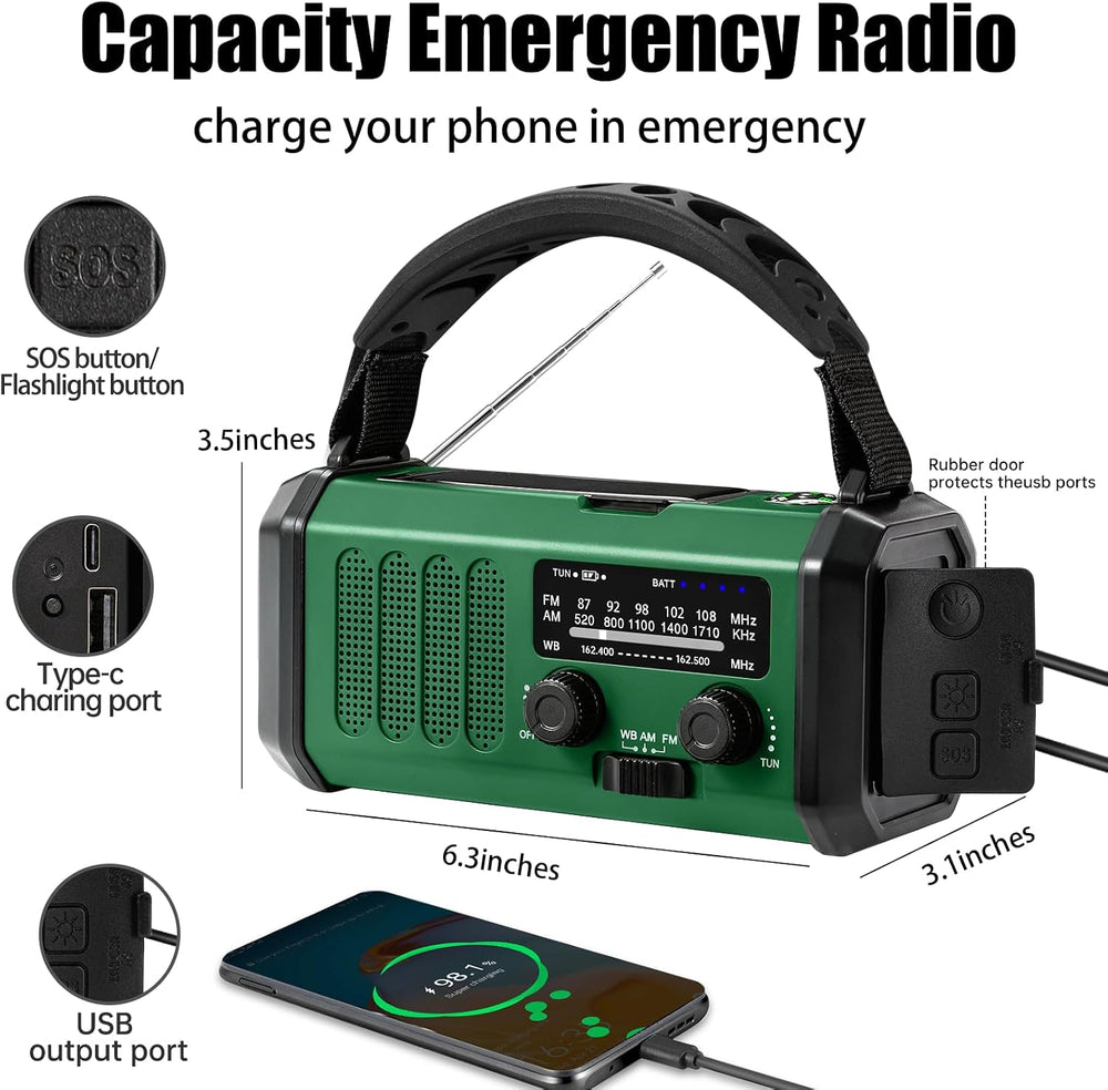 QAUYYW Hand Crank Solar Emergency Radio,74000mWh NOAA AM FM Weather Radio