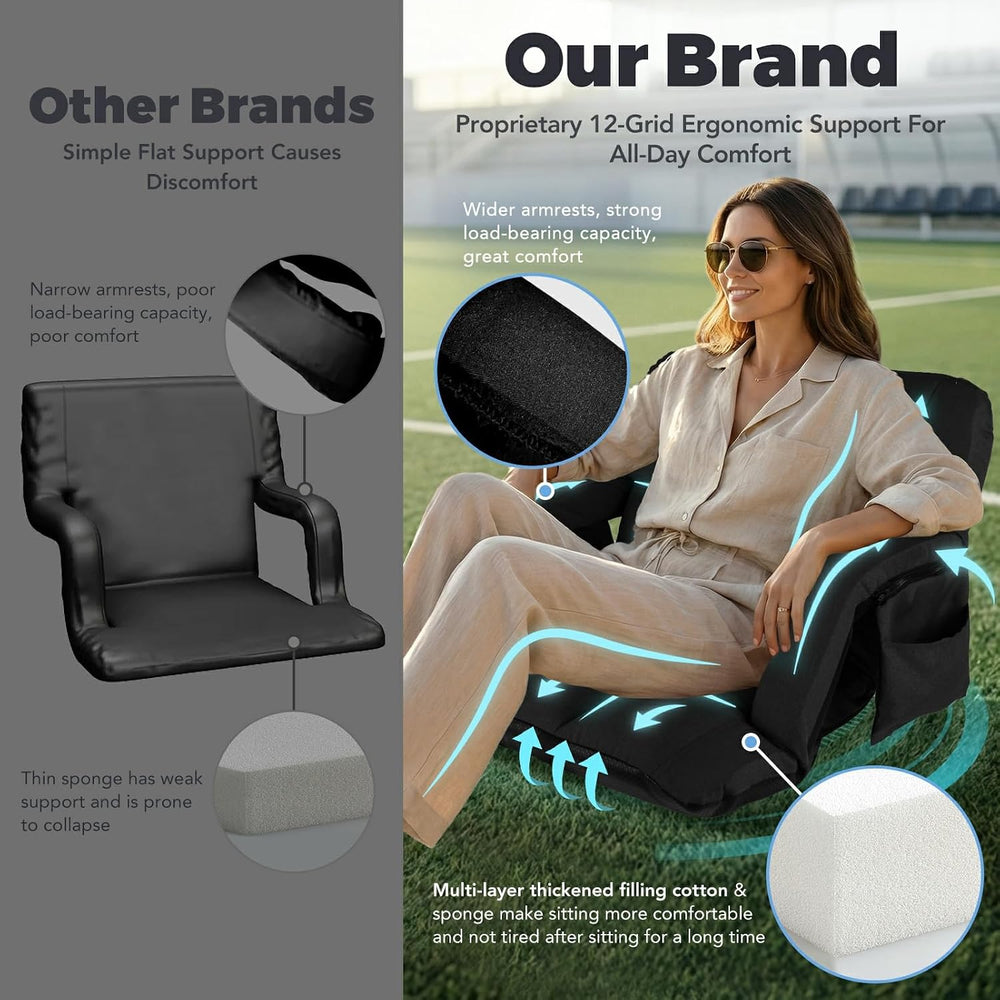 Stadium Seats with Back Support Wide, 4.7" Padded Bleacher Seat, 6-Posit...
