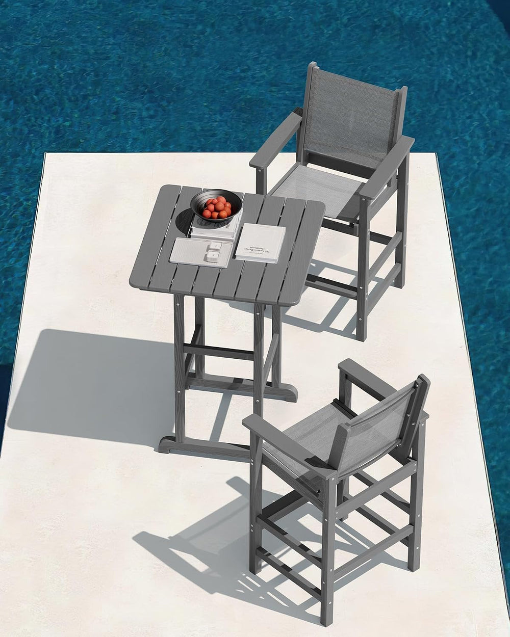 SERWALL 3 Pcs Textilene Bar Height Adirondack Chairs and Table Set, Grey