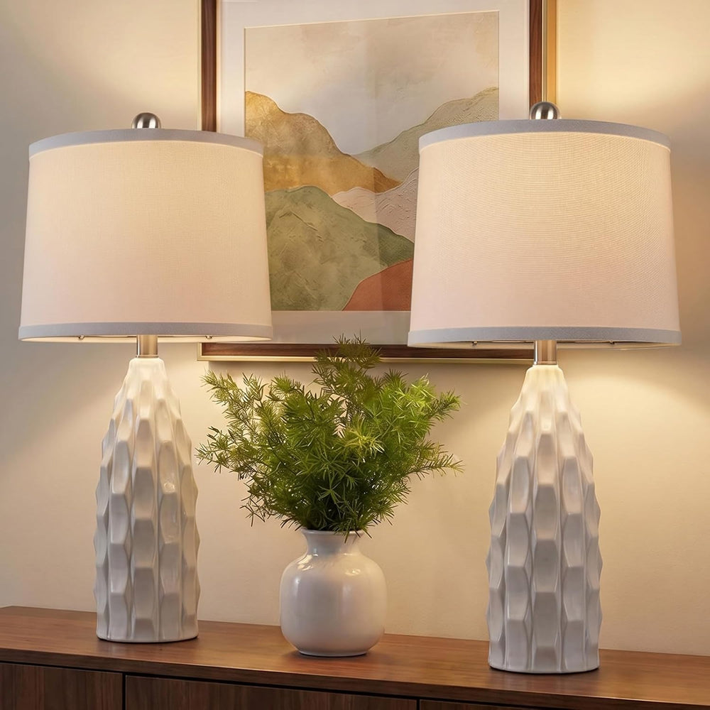 WIHTU 24'' Modern Ceramic Table Lamps Set of 2, White Lamps for Bedroom