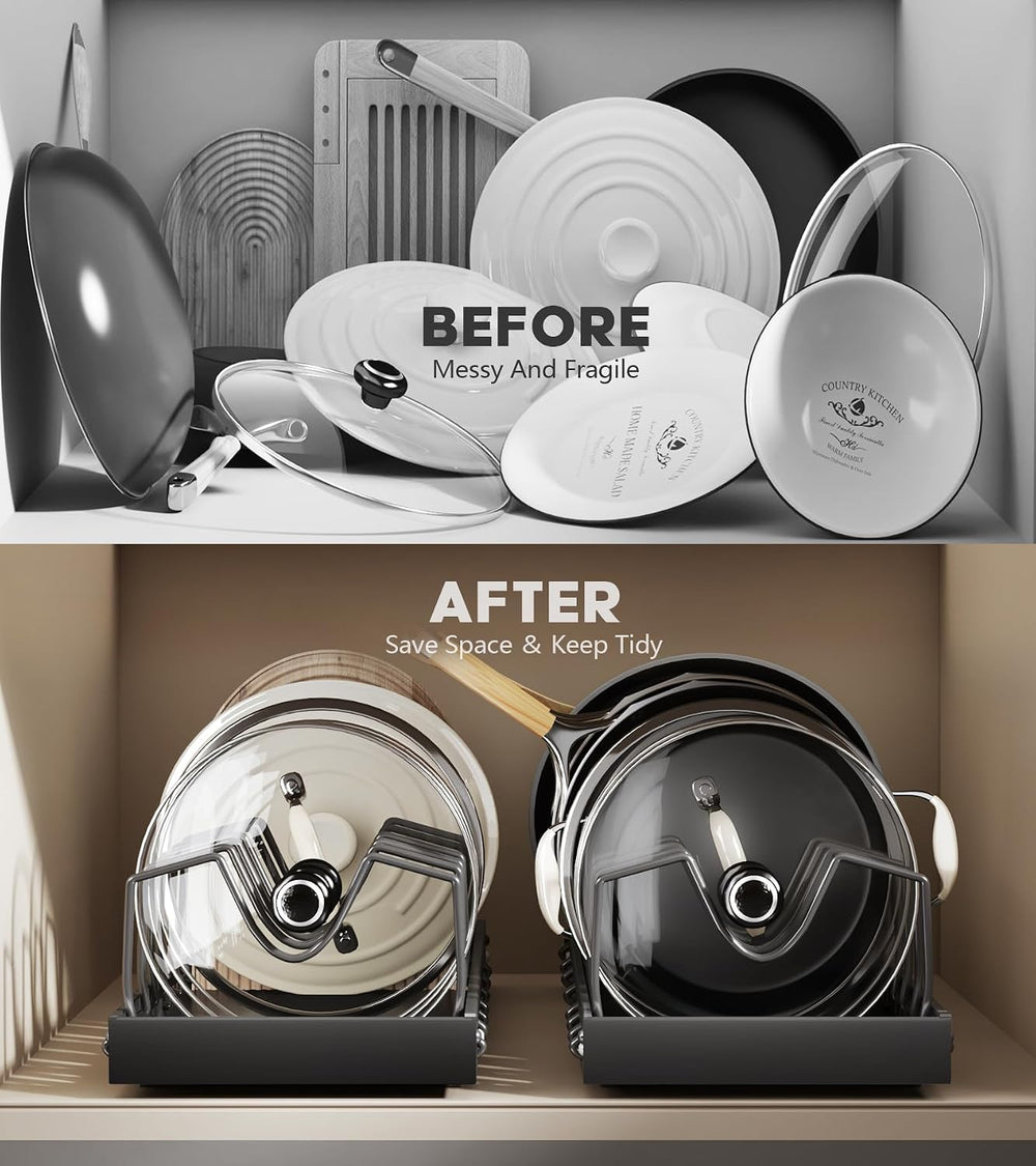 Lozovin Pull Out Pots and Pans Organizer Under Cabinet, Sliding Lid Holder an...