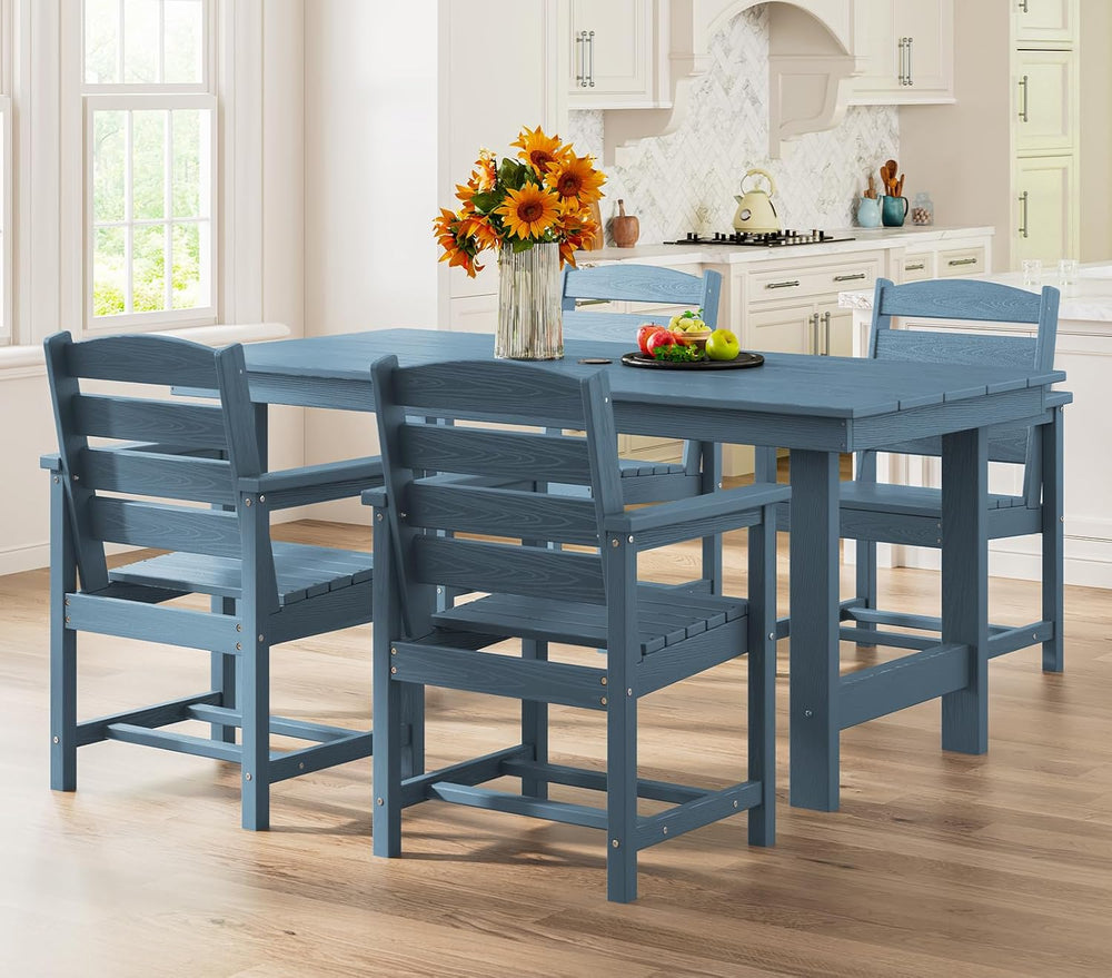 SERWALL 5 Pcs HDPE Patio Dining Set, Outdoor Dining Set for 4, Blue