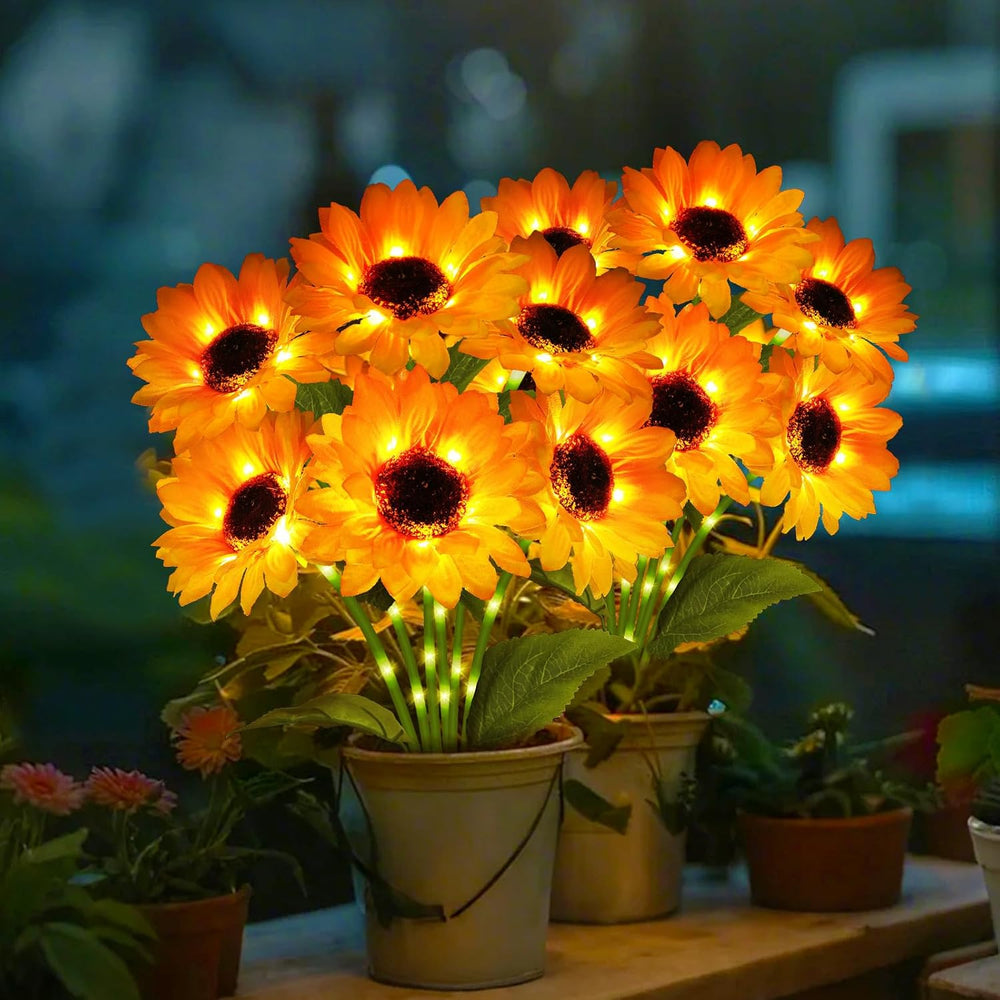 ANGMLN Solar Garden Lights 4 Pack 24 Solar Sunflower Lights Fall Decor