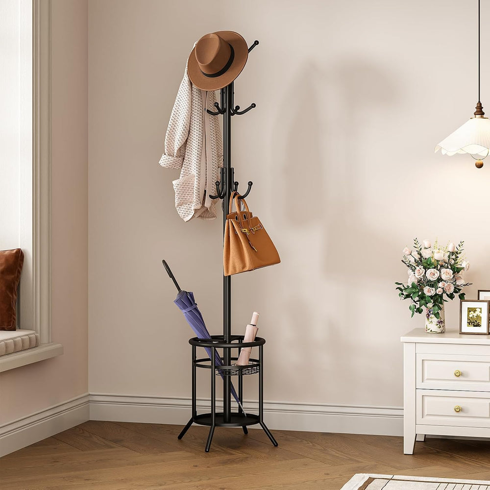 ELYKEN Coat Rack Freestanding, Metal Coat Rack with Umbrella Holder