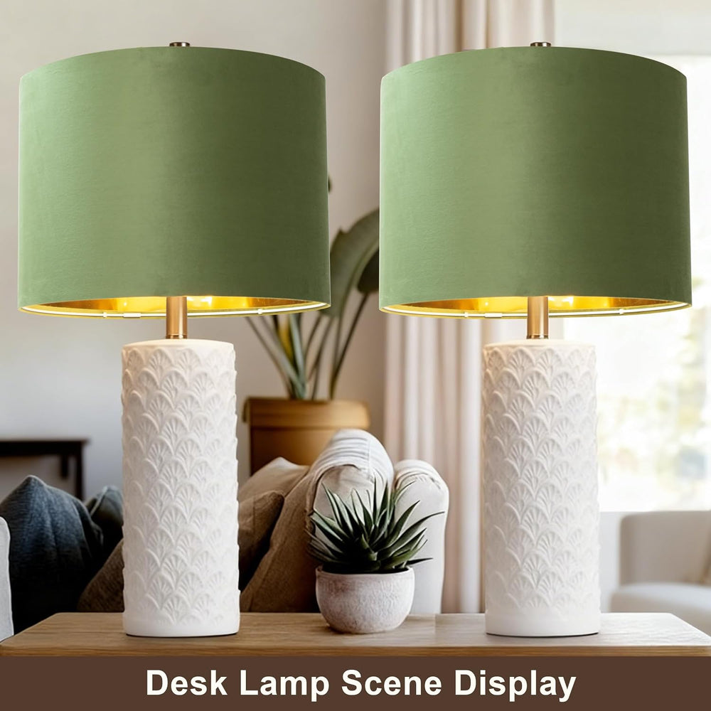 JIANGYUN Olive Green Velvet Lamp Shades Set of 2,Middle Drum Fabric Lamp Shad...