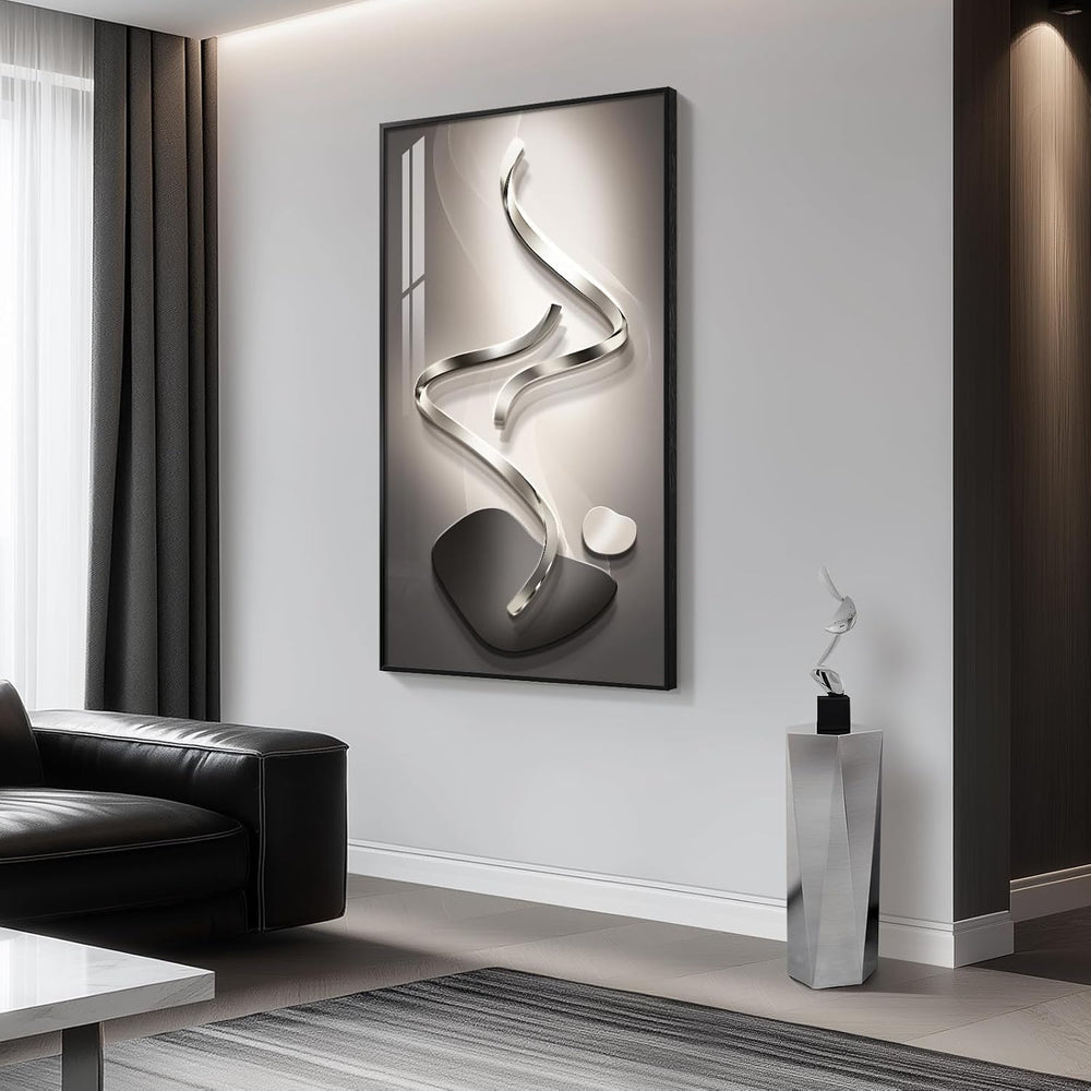 Large Framed Black Gray Abstract Wall Art for Living Room, Vertical 30x60