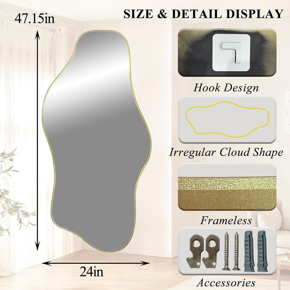 47"x24" Irregular Wall Mirror, Asymmetrical Frameless Mirror