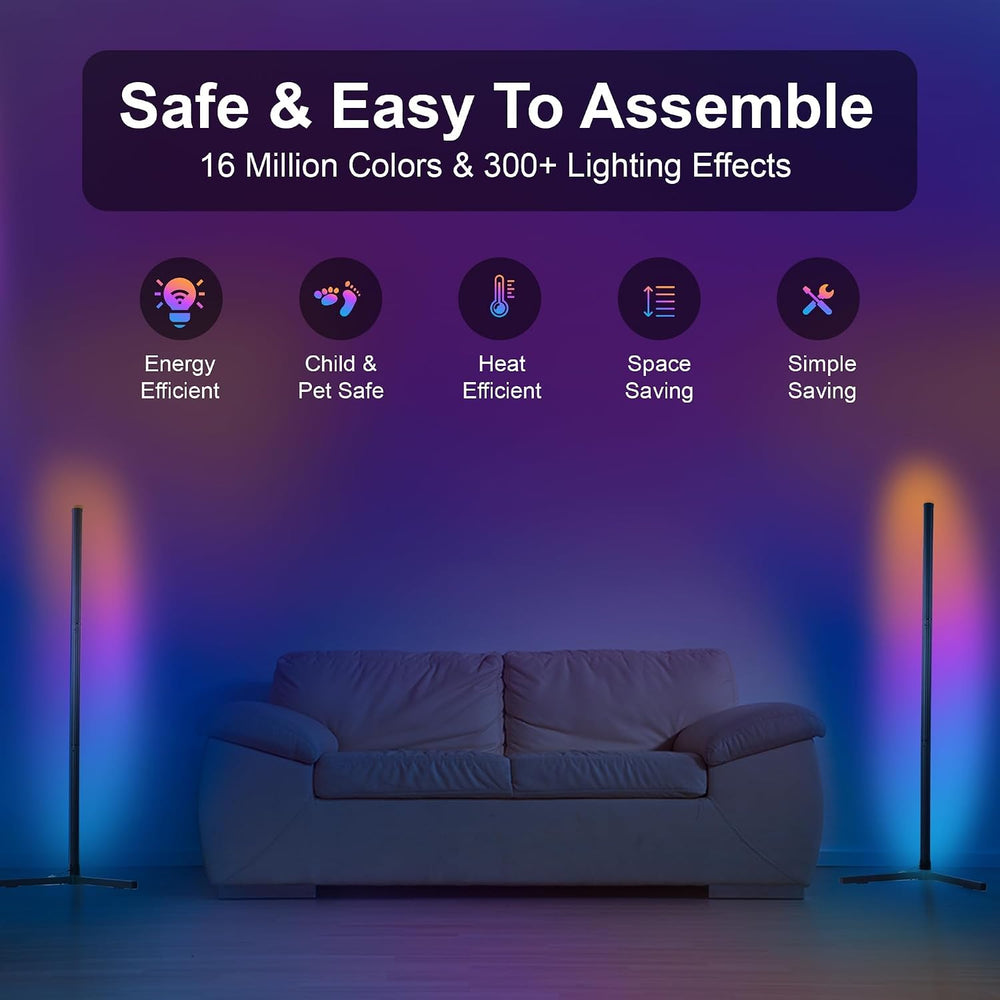 2 Pack Corner Floor Lamp – 57'' Tall RGB Lamp Modern Mood Lighting wi...