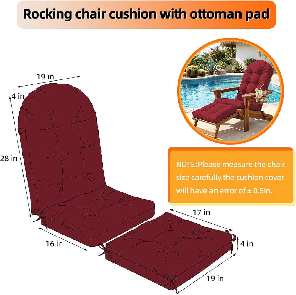 Rocking Chair Cushion Set, Ottoman Cushion Included, Red