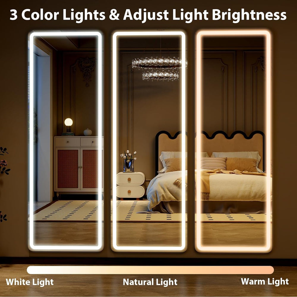 56" x 20" Rectangle Full Length Mirror with Lights for Bedroom