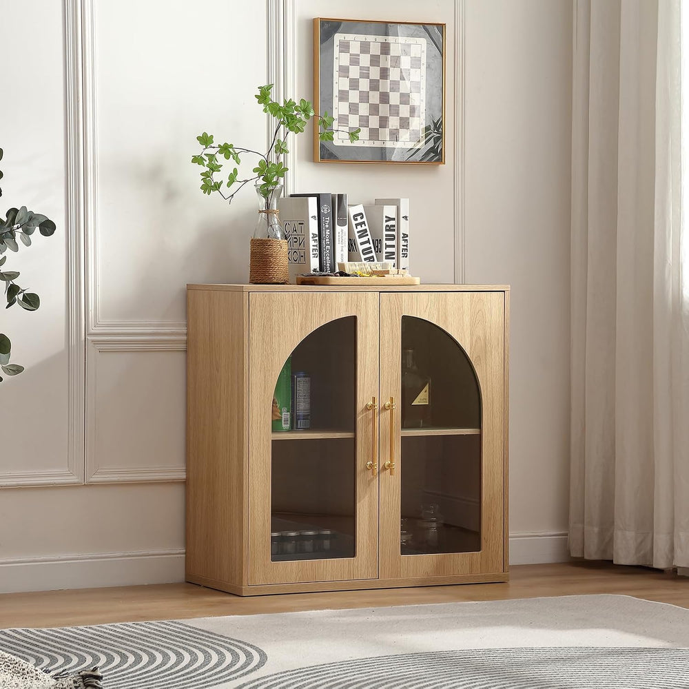 FOREST GRAVITY 31.5'' Display Sideboard Cabinet with Arched Glass Doors